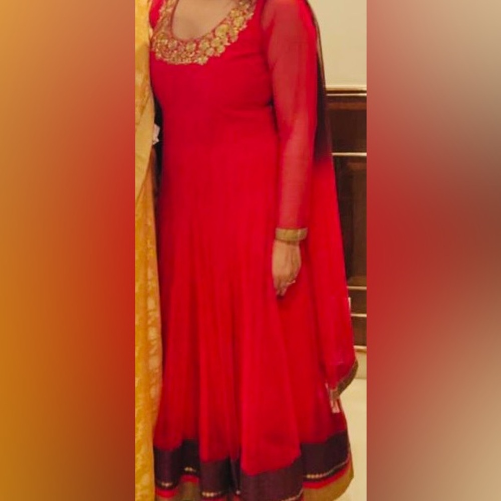 Radiant Fuschia & Gold Floor-Length Anarkali Gown